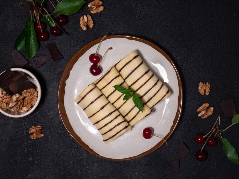Cherry and chocolate crepes