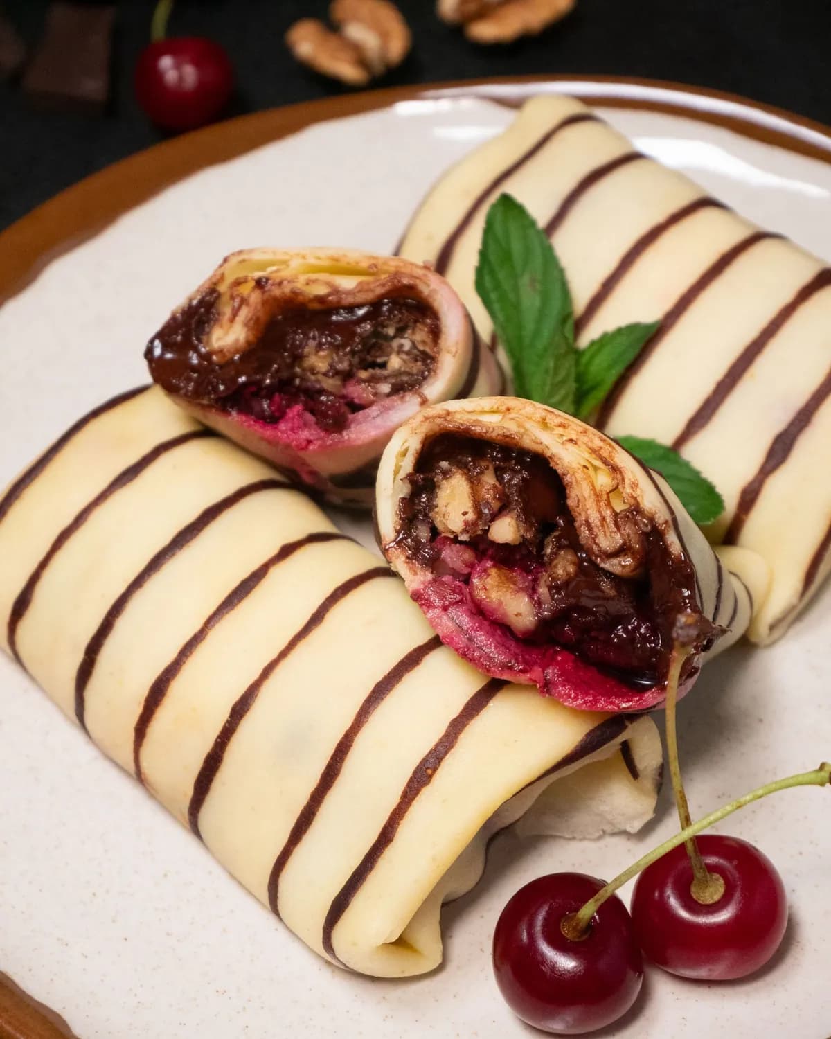 Cherry and chocolate crepes