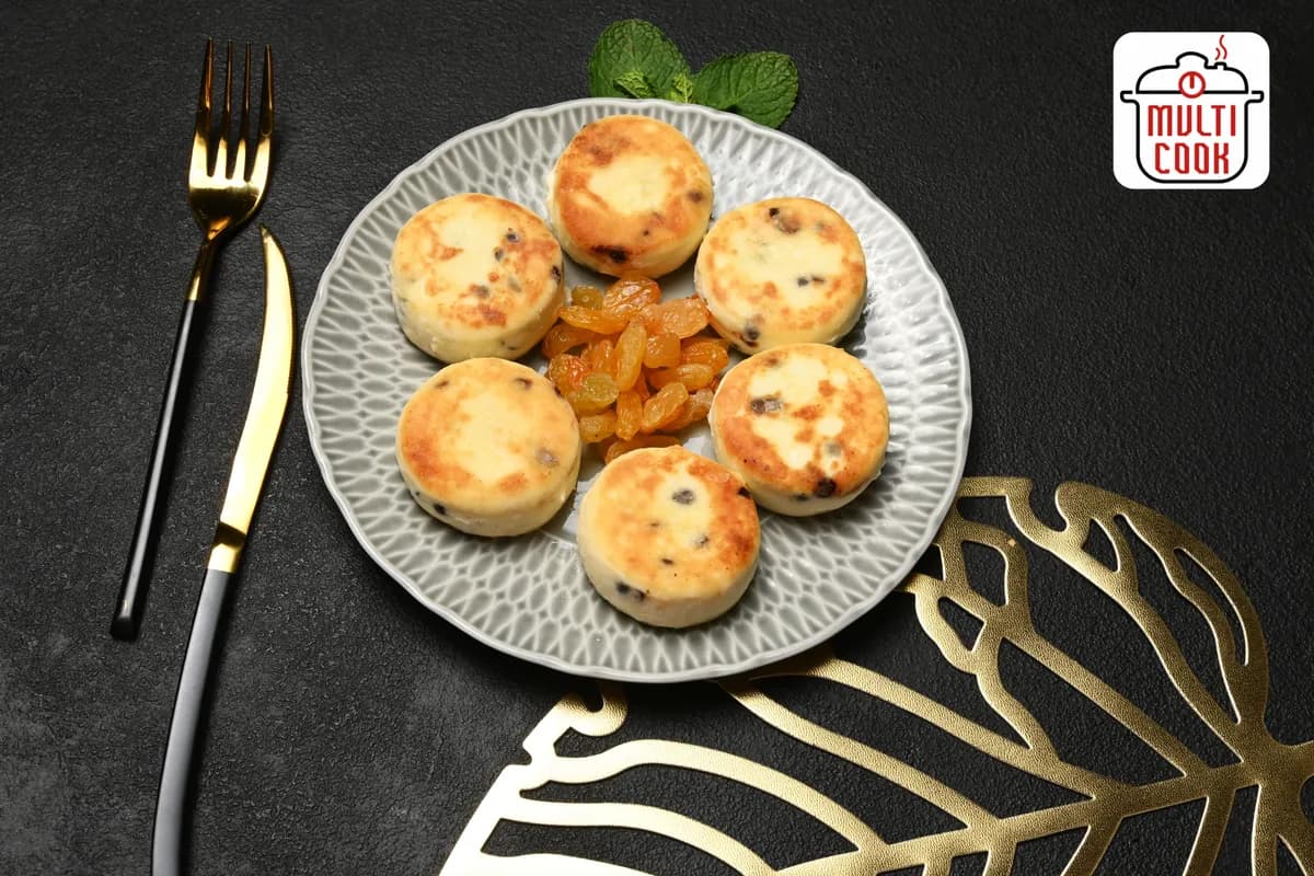 Syrnyky (cheese pancakes) with raisins