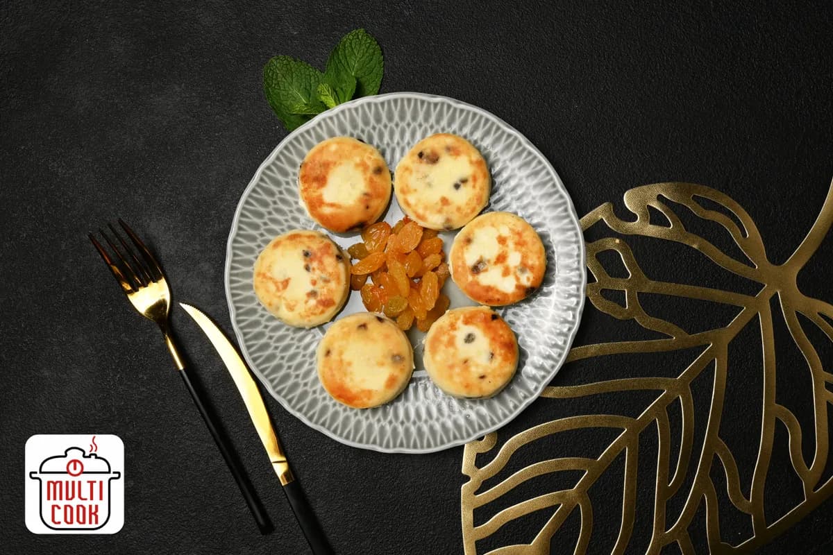 Syrnyky (cheese pancakes) with raisins