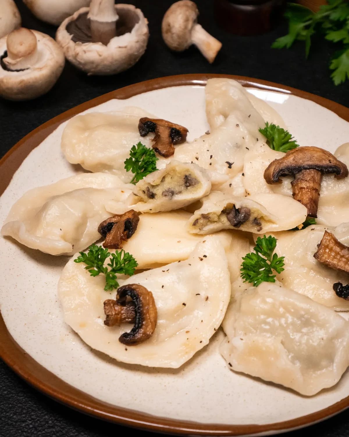 Potato and mushroom pierogy (varenyky)