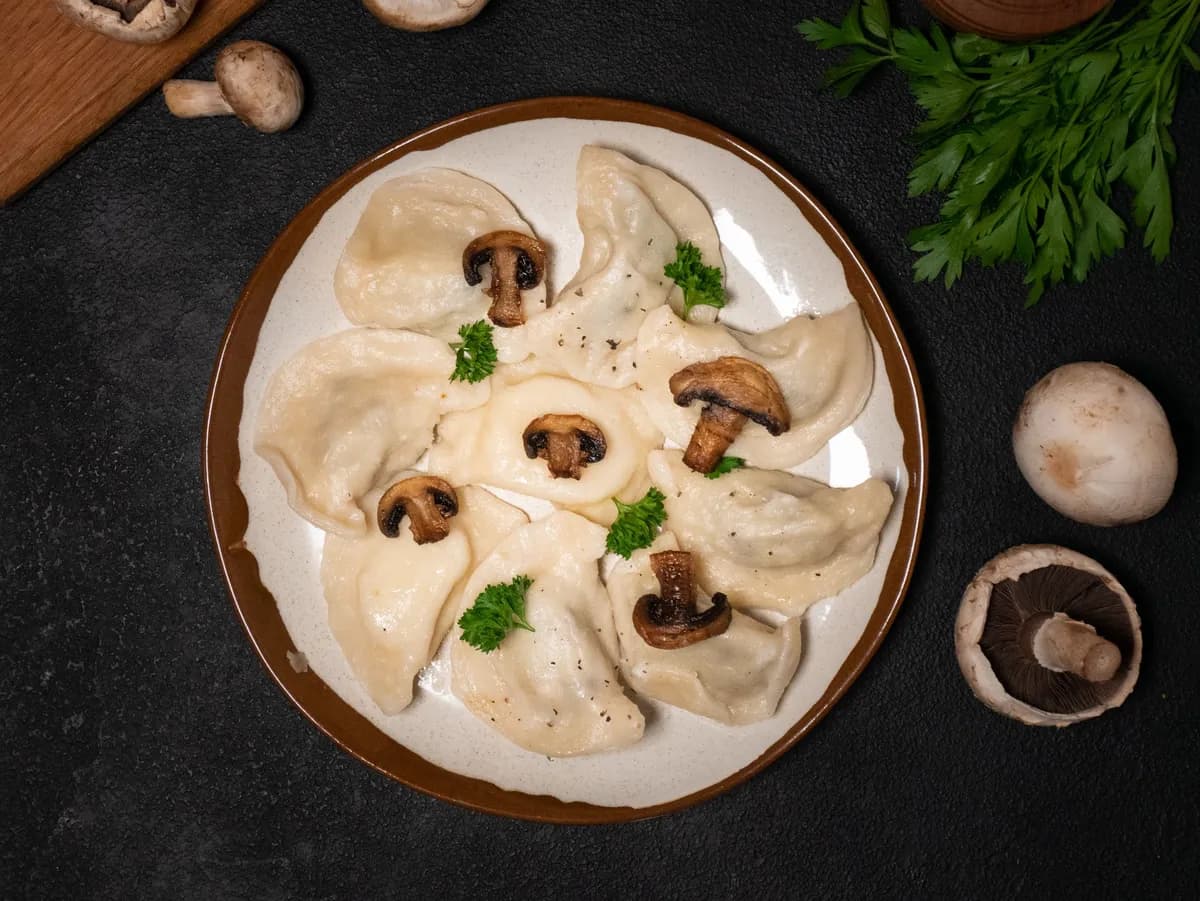 Potato and mushroom pierogy (varenyky)