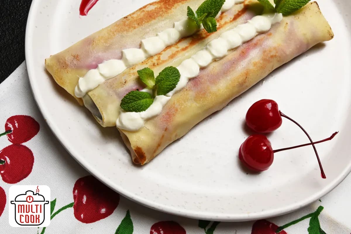 Poppy seeds and cherry crepes