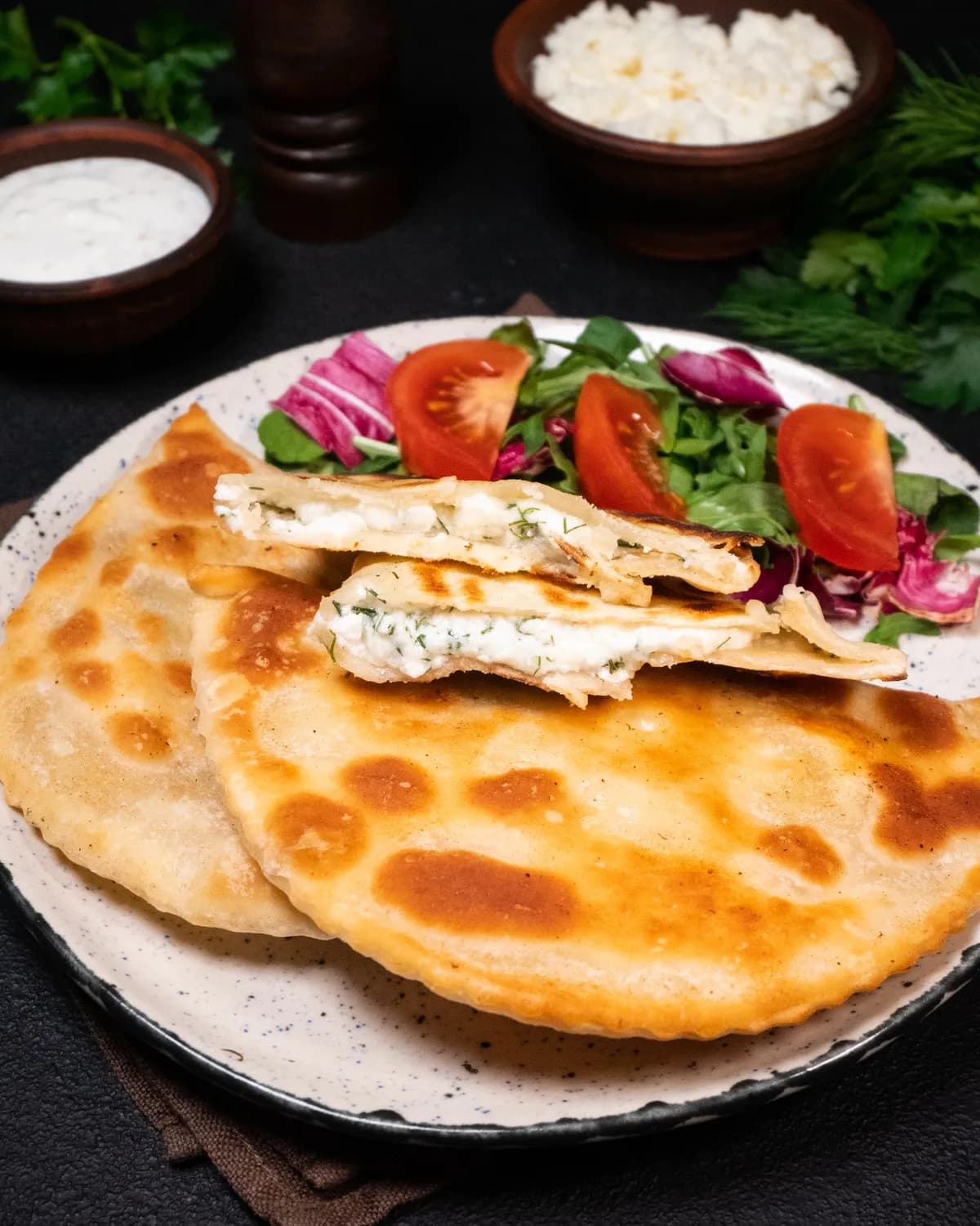 Cheese and herbs chebureki