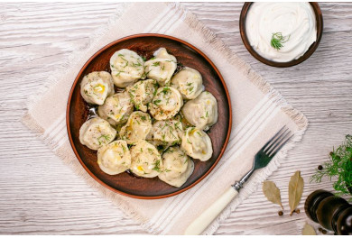 Three Meats pelmeni (meat dumplings)